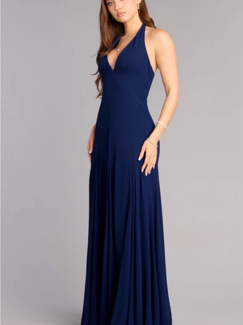 Navy Halter Evening Gown - Elegant Long Women’s Dress